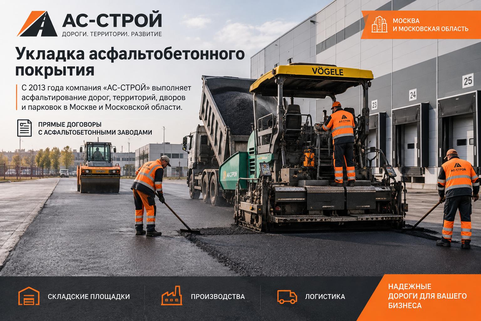 Асфальтирование территории: складские площадки, производства, логистика Асфальтирование территории: складские площадки, производства, логистика